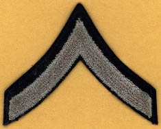 The single shoulder stripe of a Private, First Class.